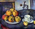 Still life with a bottle and apple cart