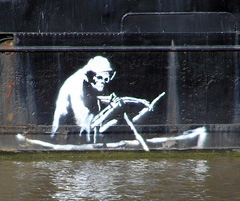Banksy stencil graffiti on the Thekla entertainment boat, Bristol, England