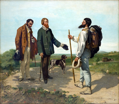 The Realism painting Bonjour Monsieur Courbet painted by Gustave Courbet in 1854