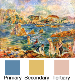 Determine the primary, secondary, and tertiary colors in the image