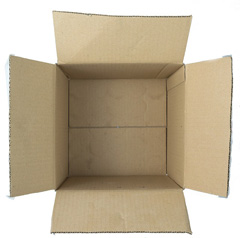 A basic cardboard box with four half-width flaps