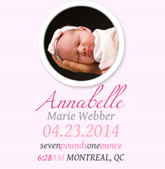 A personalized text art and photo design for a new baby