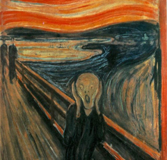 The Scream by Edvard Munch, one of many versions, created in 1893