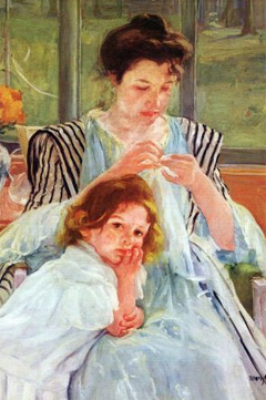 Young mother sewing by Cassatt