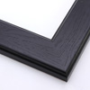 This simple, glossy frame features a curved outer edge and 45 degree inner lip.  The black wash highlights the natural, horizontal wood grain, except on the solid colour lip.

2.25 " width: ideal for large and extra large artworks.  The smooth face makes this frame ideal for a wide variety of photography, paintings and Giclée prints.