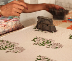 The method of block printing on fabric