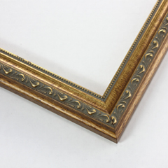 This antique solid wooden gold frame featuring an intricate design and overlaid with elegant beaded lip pattern.