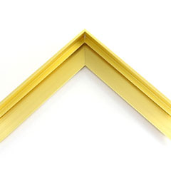 1" " stepped metal floater frame. This frame has a slim face and medium profile. It comes in yellow gold and features a horizontal brushed texture. Dispersed light is reflected.