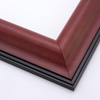 This simple, reverse scoop frame features a bevelled outer edge in matte black. The deep walnut wash highlights the wood grain and smooth curve of the inner lip.
2.5 " width: ideal for medium and large images. Pair the natural effect of the face with a bucolic farm photograph, or utilize the modern black edge by bordering a contemporary Giclée print.