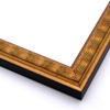 This simple, slim frame features a ridged, wave design with a beveled inner lip and smooth outer edge. The deep gold base is lightly antiqued with a black patina. The outside drop edge is solid black.
1.25 " width: ideal for small to medium size images.