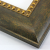This solid wood frame features a wide clam shell profile finished with gold foil beading on the lip, and a mottled green and gold face.
2.5 " width: ideal for medium and large images. Border bold oil paintings or prints, or fine art photographs.