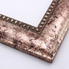 This solid wood frame features a wide clam shell profile finished with silver foil and copper/brown accents. The result is a marbled rose-gold design that gives the frame a high fashion style. The beaded inner lip completes the design, tipped with the same mottled colouring.
2.5 " width: ideal for medium and large images. Border bold oil paintings or prints, or fine art photographs.