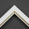 Linen liners are a great option for providing white space between art and frame. Where glass is generally required to protect paper artworks and their mat, a linen liner does not require glass, making it ideal for paintings and Giclée prints.
This 1.25 inch white liner has an authentic, soft linen texture and a gold and painted white lip. It is best suited to small and medium size canvas prints, watercolour or oil paintings.