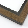 This unique frame with a raw wood face features long edge grain texture and a grey-tone brown wash. The frame forms a shallow V, with the matte black inner lip sloping out and then rising again (see illustration). The outer drop edge is also matte black.
2 " width: ideal for medium size artwork. The modern style of this frame makes it a great match to more contemporary paintings and photography.