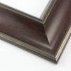 This bold frame features a steep reverse scoop profile with a mahogany wash that highlights the natural wood grain. The inner lip drops sharply in toward the image; both edges are brushed with a subtle silver leaf.
3 " width: ideal for large or oversize artwork. Select a strong image for this frame, to ensure the heavy border doesn